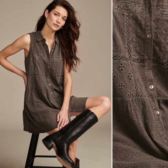 Lucky Brand Collared Tiered Dress in Raven/ brown-gray, size S NWT - Picture 1 of 12